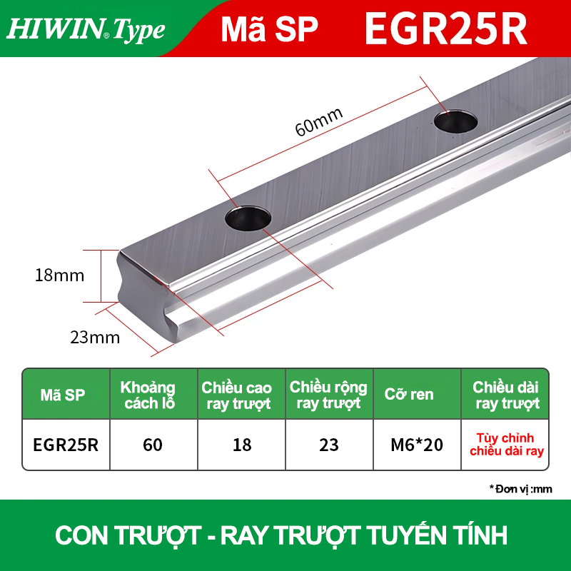 Ray trượt vuông tiêu chuẩn EGR25