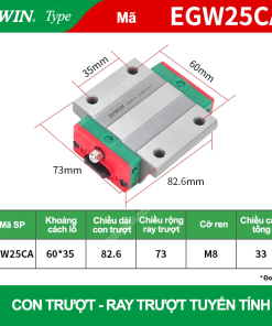 Con trượt vuông tiêu chuẩn EGW25CA (Bi trượt vuông Hiwin type)