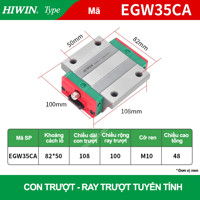 Con trượt vuông tiêu chuẩn EGW35CA (Bi trượt vuông Hiwin type)