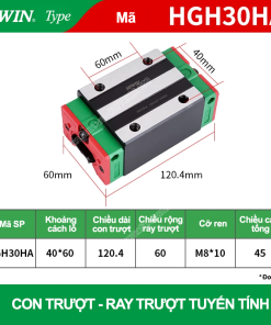 Con trượt vuông thân dài HGH30HA (Bi trượt vuông - Hiwin type)