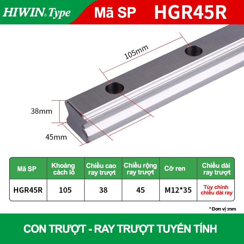 Ray trượt vuông tiêu chuẩn HGR45