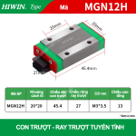 Con trượt vuông mini thân dài MGN12H (Bi trượt mini – Hiwin type)