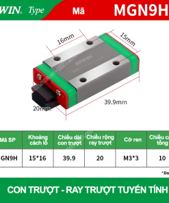 Con trượt vuông mini thân dài MGN9H (Bi trượt mini - Hiwin type)
