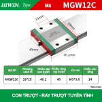 Con trượt vuông mini bản rộng MGW12C (Bi trượt vuông – Hiwin type)