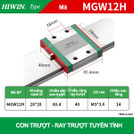 Con trượt vuông mini bản rộng thân dài MGW12H (Bi trượt vuông – Hiwin type)