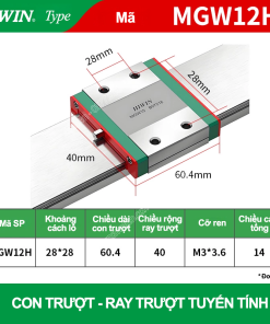Con trượt vuông mini bản rộng thân dài MGW12H (Bi trượt vuông - Hiwin type)