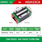 Con trượt vuông tiêu chuẩn HGH15CA (Bi trượt vuông – Hiwin type)