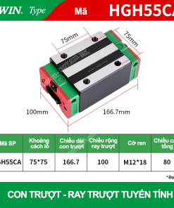 Con trượt vuông tiêu chuẩn HGH55CA (Bi trượt vuông - Hiwin type)