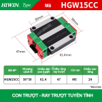 Con trượt vuông bản rộng HGW15CC (Bi trượt vuông – Hiwin type)