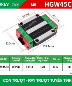 Con trượt vuông bản rộng HGW45CC (Bi trượt vuông - Hiwin type)