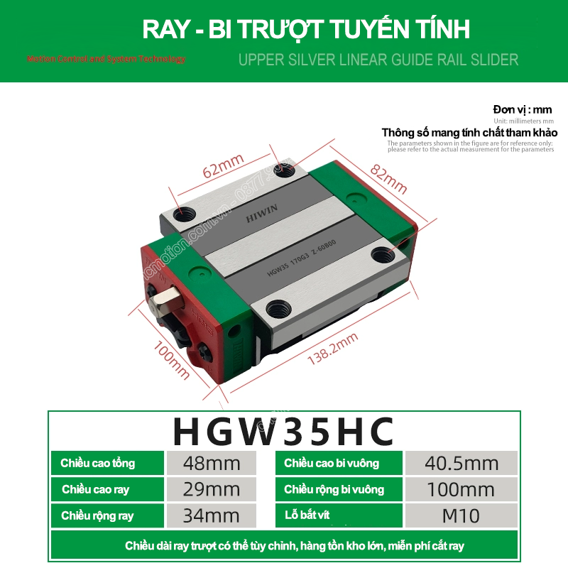 Con trượt vuông bản rộng HGW35HC (Bi trượt vuông - Hiwin type)