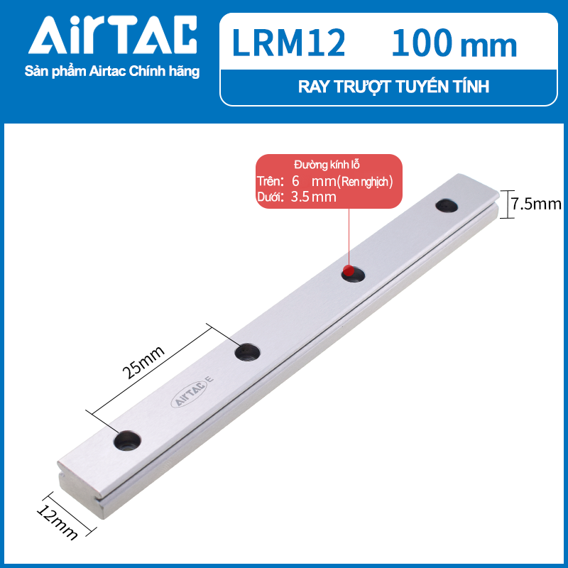 Ray trượt vuông mini tiêu chuẩn - gá dưới LRM12RLX100HT ( MGR12T 100mm )