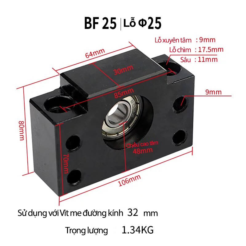 Gối đỡ trục vít me BF25 Gối đỡ trục vít me BF25