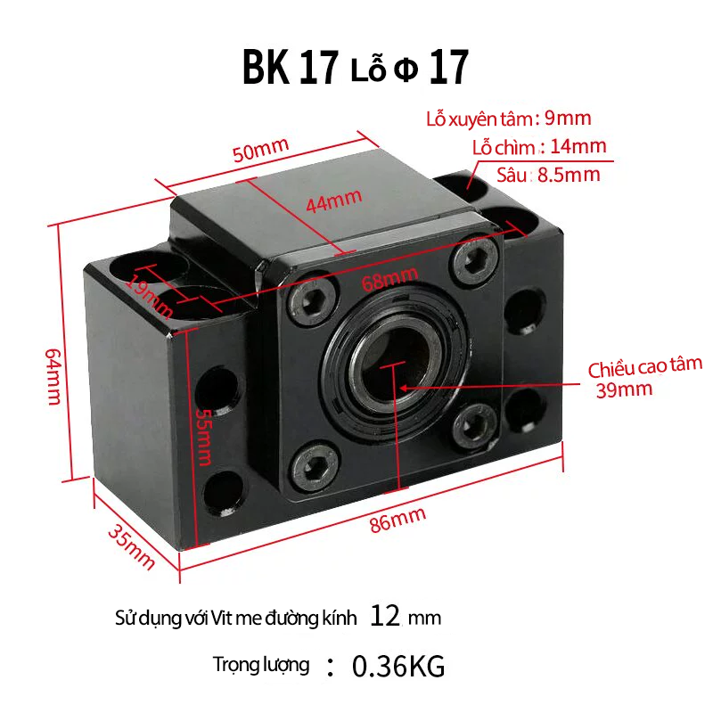 Gối đỡ trục vít me BK17