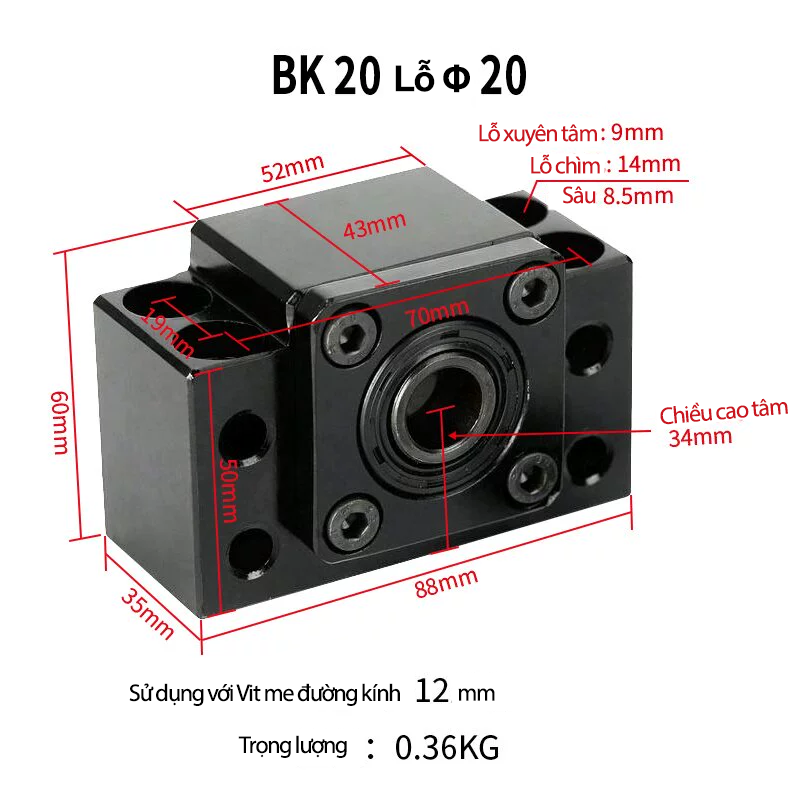 Gối đỡ trục vít me BK20 Gối đỡ trục vít me BK20