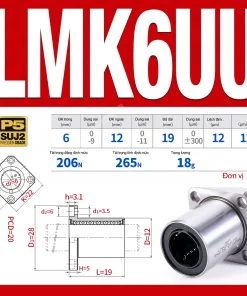 Con trượt tròn mặt bích vuông thân ngắn LMK6UU (Bi trượt tròn)