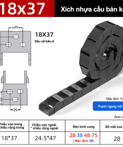 Xích nhựa cầu nắp kín XN18x37 A NK ( Kích thước trong 18x37mm )