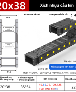 Xích nhựa cầu nắp kín XN20x38 CA NK ( Kích thước trong 20x38mm )