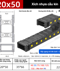 Xích nhựa cầu nắp kín XN20x50 CA NK ( Kích thước trong 20x50mm )