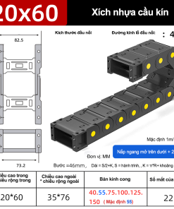 Xích nhựa cầu nắp kín XN20x57 CA NK ( Kích thước trong 20x57mm )