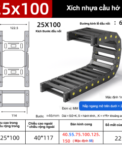 Xích nhựa cầu nắp hở XN25x100 CA NH ( Kích thước trong 5x100mm )