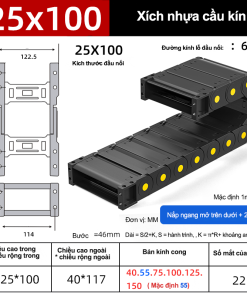 Xích nhựa cầu nắp kín XN25x100 CA NK ( Kích thước trong 5x100mm )