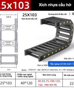 Xích nhựa cầu nắp hở XN25x103 CA NH ( Kích thước trong 5x103mm )