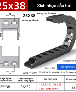 Xích nhựa cầu nắp hở XN25x38 NH ( Kích thước trong 25x38mm )