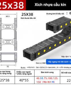 Xích nhựa cầu nắp kín XN25x38 NK ( Kích thước trong 25x38mm )