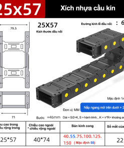 Xích nhựa cầu nắp kín XN25x57 NK CA ( Kích thước trong 25x57mm )