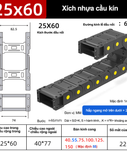 Xích nhựa cầu nắp kín XN25x60 CA NK ( Kích thước trong 25x60mm )