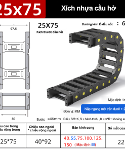 Xích nhựa cầu nắp hở XN25x75 CA ( Kích thước trong 25x75mm )