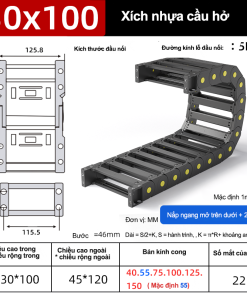 Xích nhựa cầu nắp hở XN30x100 CA NH ( Kích thước trong 30x100mm )