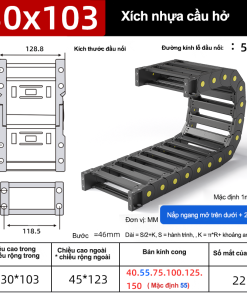 Xích nhựa cầu nắp hở XN30x103 CA NH ( Kích thước trong 30x103mm )