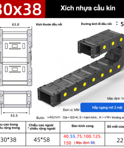 Xích nhựa cầu nắp kín XN30x38 CA NK ( Kích thước trong 30x38mm )