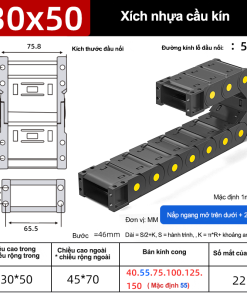 Xích nhựa cầu nắp kín XN30x50 CA NK ( Kích thước trong 30x50mm )