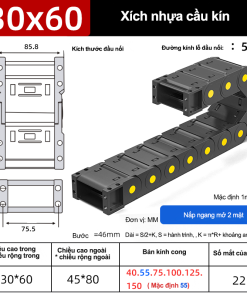 Xích nhựa cầu nắp kín XN30x60 CA NK ( Kích thước trong 30x60mm )