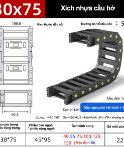 Xích nhựa cầu nắp hở XN30x75 CA NH ( Kích thước trong 30x75mm )