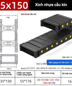Xích nhựa cầu nắp kín XN35x150 CA NK ( Kích thước trong 35x150mm )