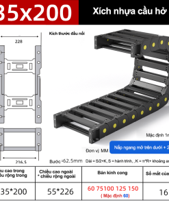 Xích nhựa cầu nắp hở XN35x200 CA NH ( Kích thước trong 35x200mm )