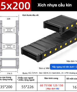 Xích nhựa cầu nắp kín XN35x200 CA NK ( Kích thước trong 35x200mm )