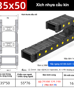 Xích nhựa cầu nắp kín XN35x50 CA NK ( Kích thước trong 35x50mm )