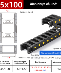 Xích nhựa cầu nắp hở XN45X100 CA NH ( Kích thước trong 45X10mm )