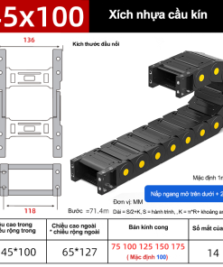 Xích nhựa cầu nắp kín XN45x100 CA NK ( Kích thước trong 45x10mm )