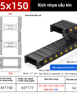 Xích nhựa cầu nắp kín XN45x150 CA NK ( Kích thước trong 45x15mm )
