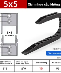 Xích nhựa cầu nắp hở XN5x5 A NH ( Kích thước trong 5x5 Amm )