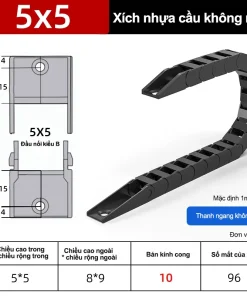 Xích nhựa cầu nắp hở XN5x5 B NH ( Kích thước trong 5x5 Bmm )