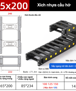 Xích nhựa cầu nắp hở XN65x200 CA NH ( Kích thước trong 65x200mm )