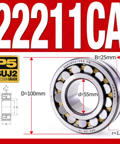 Vòng bi cà na tự lựa 2 dãy - bạc đạn cà na 22211CA/W33 (Có rãnh bôi trơn - lồng cách bi Đồng - kt 55*100*25 mm)