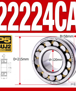 Vòng bi cà na tự lựa 2 dãy - bạc đạn cà na 22224CA/W33 (Có rãnh bôi trơn - lồng cách bi Đồng - kt 20*215*58 mm)